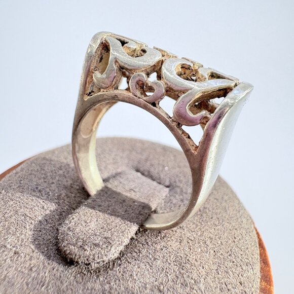 VTG Solid Sterling Silver 925 Openwork Scroll Design Band Ring Size 6.75 - Picture 2 of 6